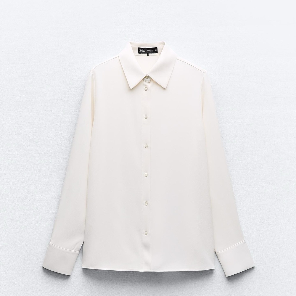Zara - CREPE SHIRT -Womens Off-White Dress Shirt